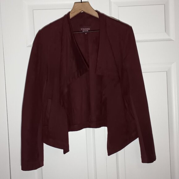 Vigoss Open Front Draped Faux Suede Jacket Size M Burgundy Wine Color - Picture 1 of 8